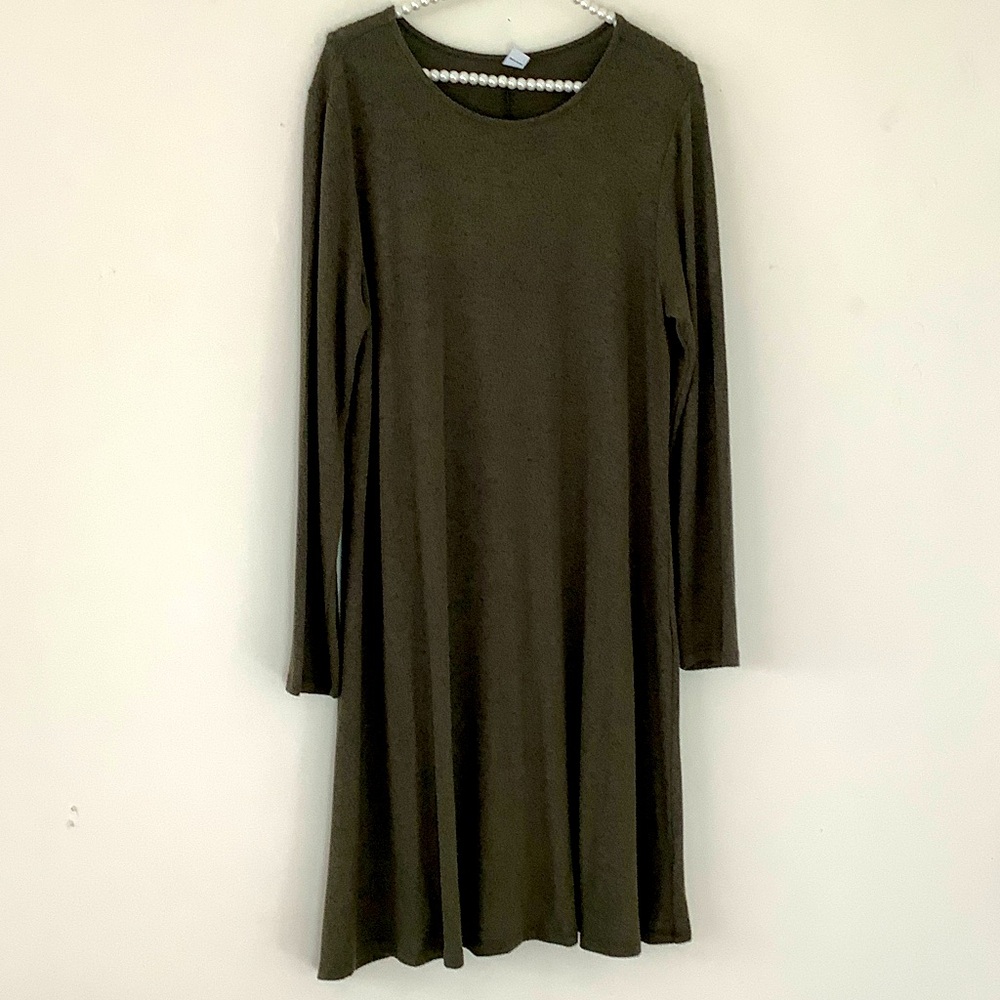 Old Navy Olive Green Long Sleeve Swing Dress